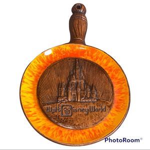 Vintage Disney World Disneyana Castle Orange Brown Trivet Decor USA